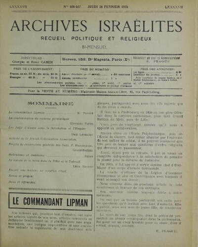 Archives israélites de France. Vol.97 N°106-107 (28 févr. 1935)